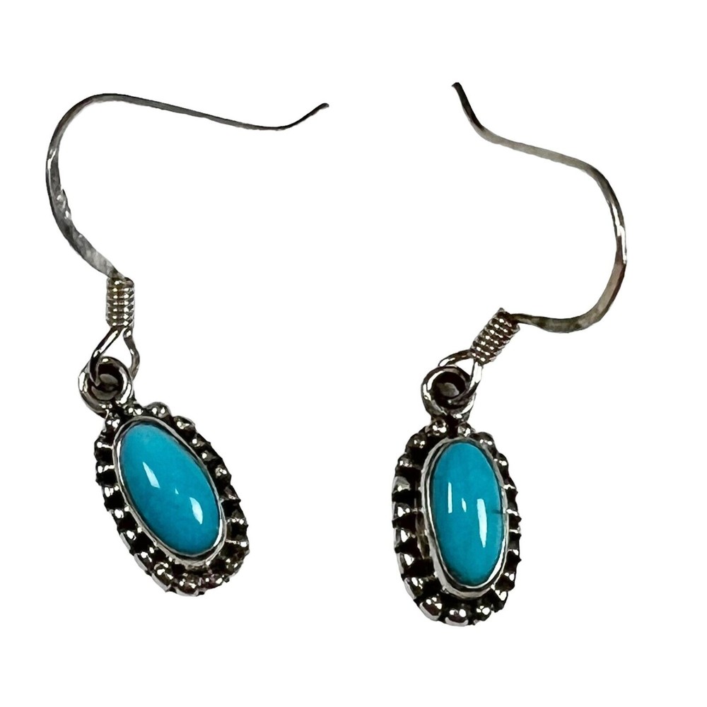 Sterling Silver Drop Oval Turquoise Dangle Earrings Dainty Southwestern NEW